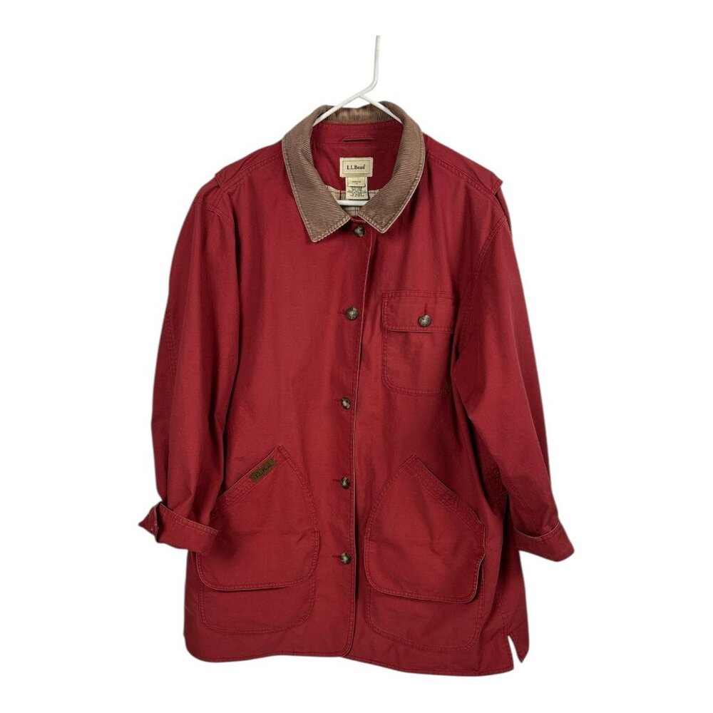 L.L. Bean Red Utility Jacket with Brown Corduroy Collar
